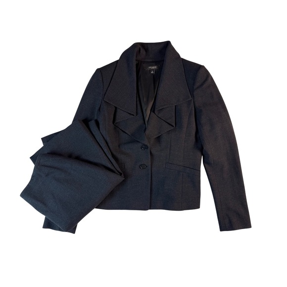 Ann Taylor Dresses & Skirts - Ann Taylor Charcoal Grey Skirt Suit Set Wide Lapel Blazer Pencil Skirt Size 8